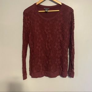 ADRIANNA PAPELL lace front long sleeve t-shirt sz M
